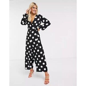 ASOS Black White Polka Dot Wrap Jumpsuit Size US 4
